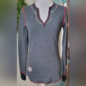 Y2K Alp N Rock Les Apres Long-sleeved Top w/ Elelwiess Embroidery Womens L Grey